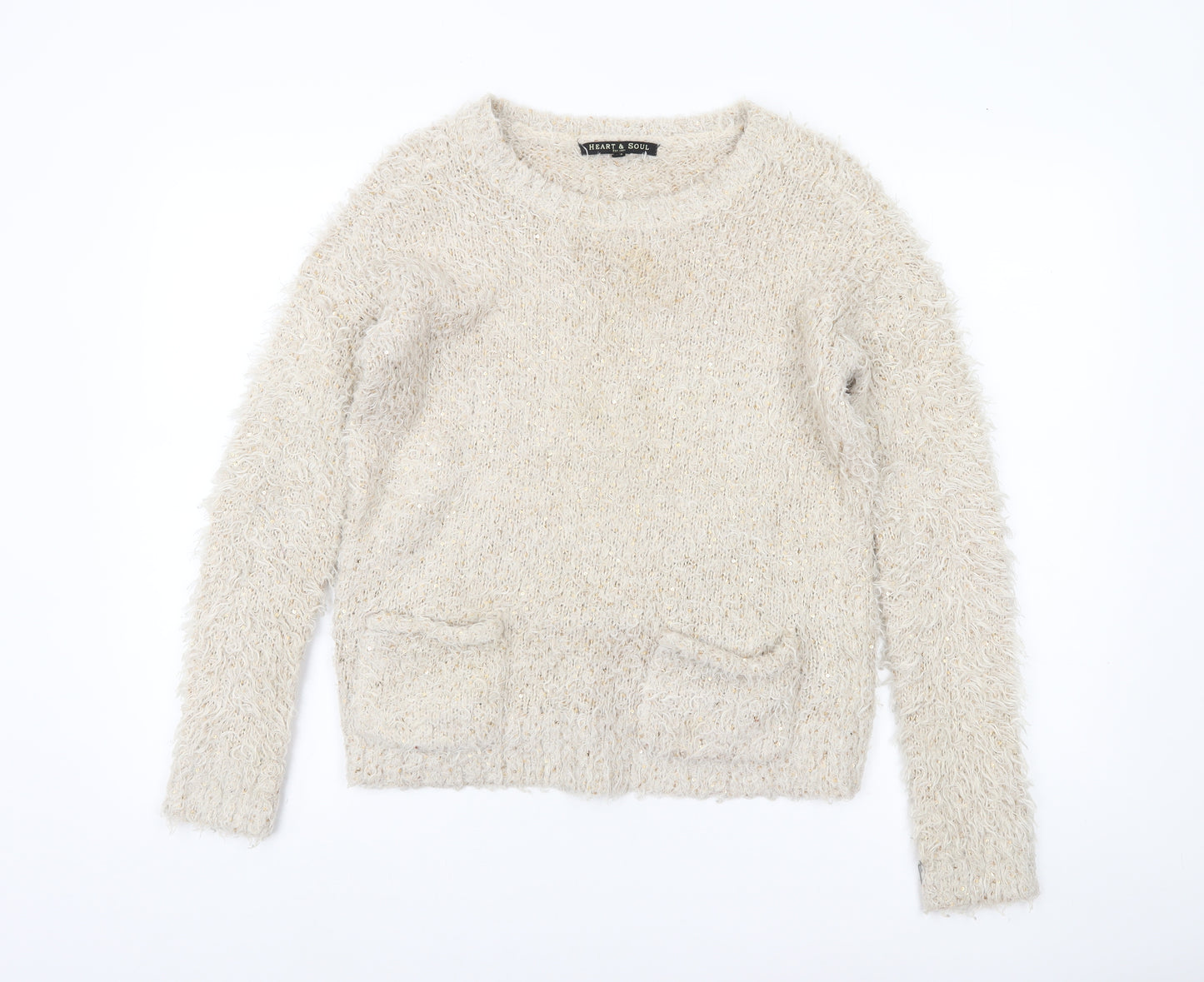 Heart & Soul Women’s Ivory Crew Neck Sequin Jumper Size 10