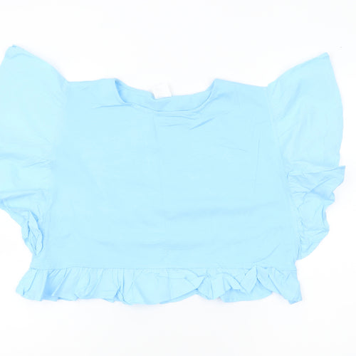 Zara Girls Blue Ruffle Cropped Blouse Top 13-14 Years Cotton Summer