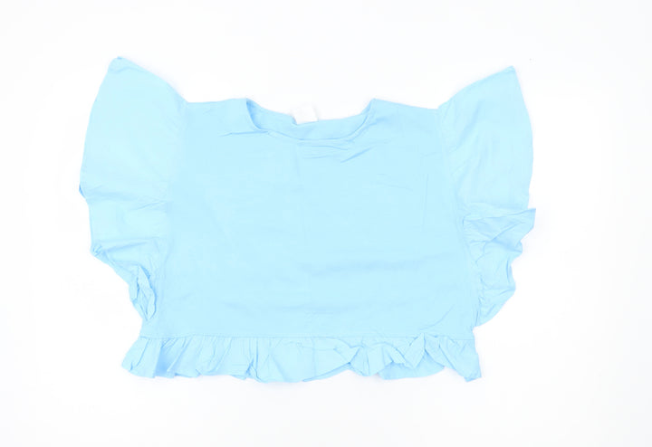 Zara Girls Blue Ruffle Cropped Blouse Top 13-14 Years Cotton Summer
