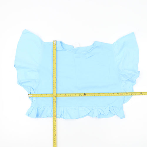 Zara Girls Blue Ruffle Cropped Blouse Top 13-14 Years Cotton Summer