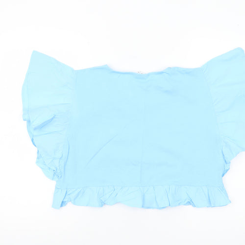 Zara Girls Blue Ruffle Cropped Blouse Top 13-14 Years Cotton Summer