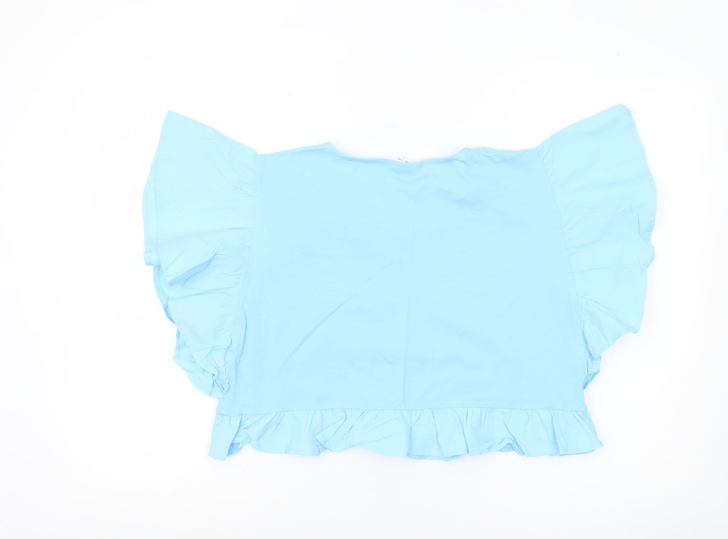 Zara Girls Blue Ruffle Cropped Blouse Top 13-14 Years Cotton Summer