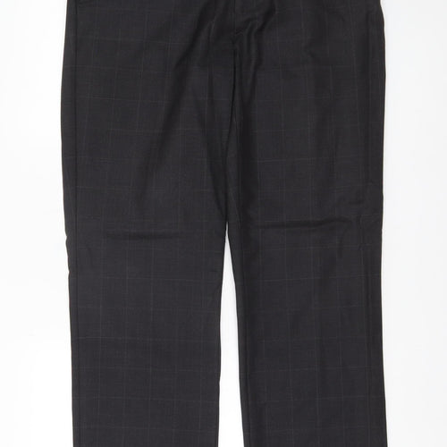 Moss Mens Black 34R Wool Blend Checked Dress Trousers