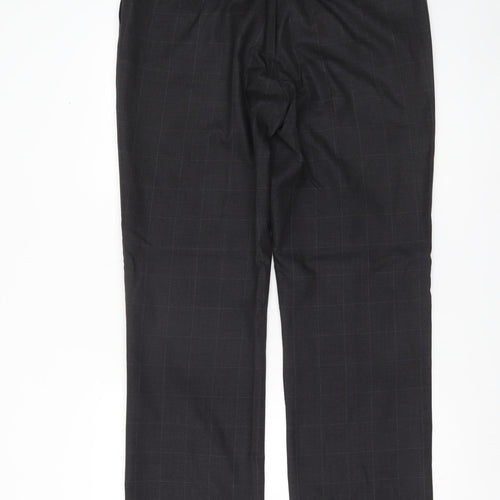 Moss Mens Black 34R Wool Blend Checked Dress Trousers