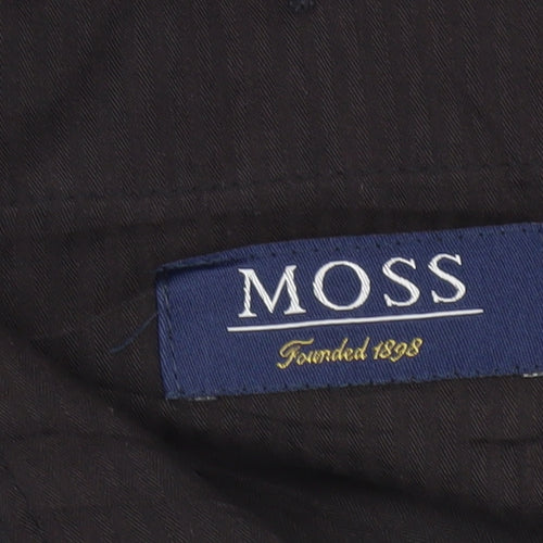 Moss Mens Black 34R Wool Blend Checked Dress Trousers