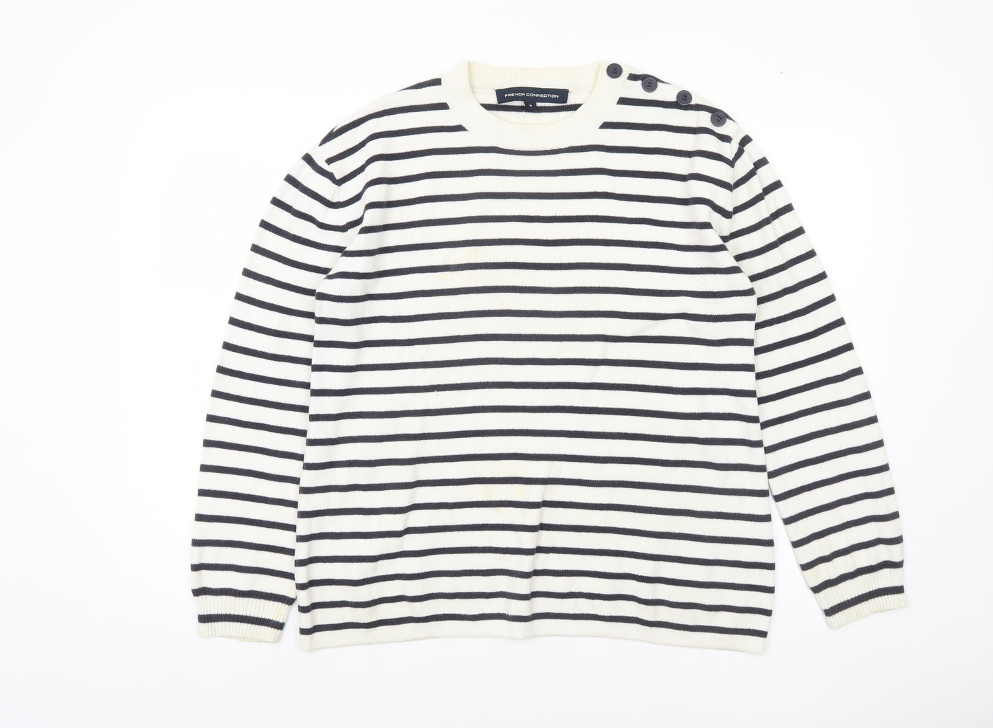 French Connection Women’s Black White Stripe Cotton Jumper M