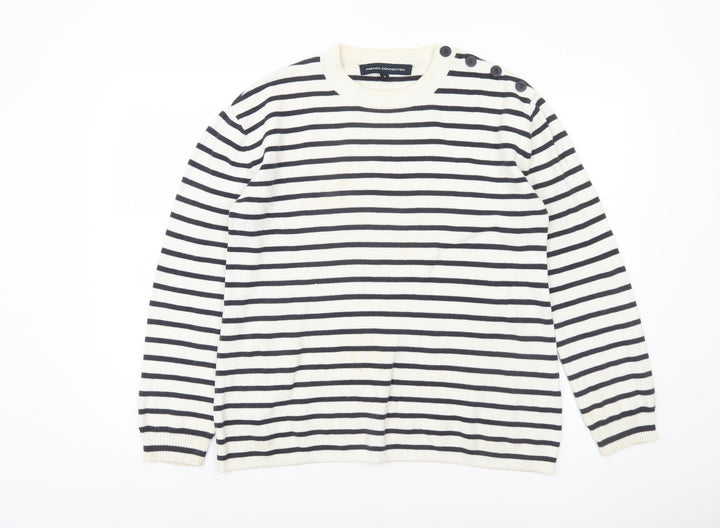 French Connection Women’s Black White Stripe Cotton Jumper M