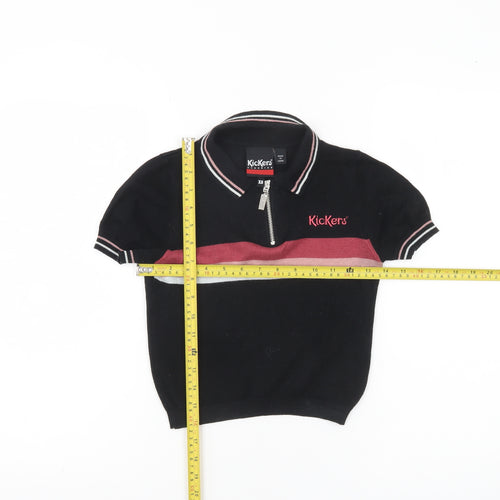 Kickers Womens XS Black Polo Shirt Zip Collar Striped Casual Top