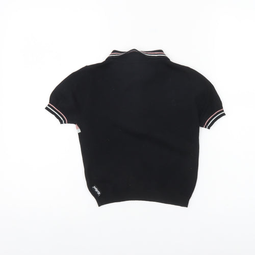 Kickers Womens XS Black Polo Shirt Zip Collar Striped Casual Top