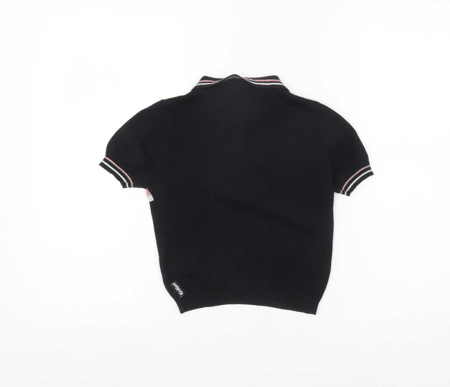 Kickers Womens XS Black Polo Shirt Zip Collar Striped Casual Top