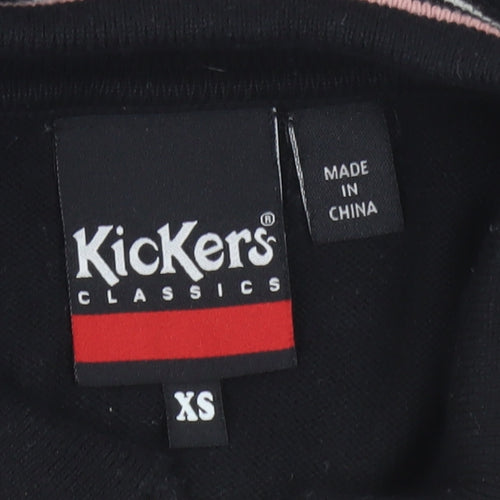 Kickers Womens XS Black Polo Shirt Zip Collar Striped Casual Top