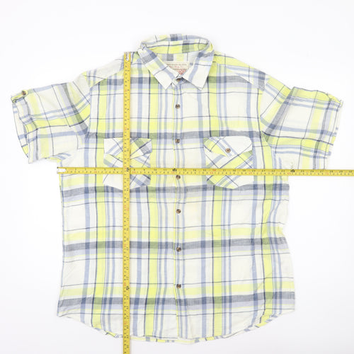 Sandstone Men's Yellow Plaid Cotton Short Sleeve Button-Up Shirt L