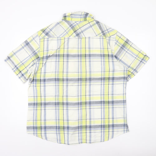 Sandstone Men's Yellow Plaid Cotton Short Sleeve Button-Up Shirt L