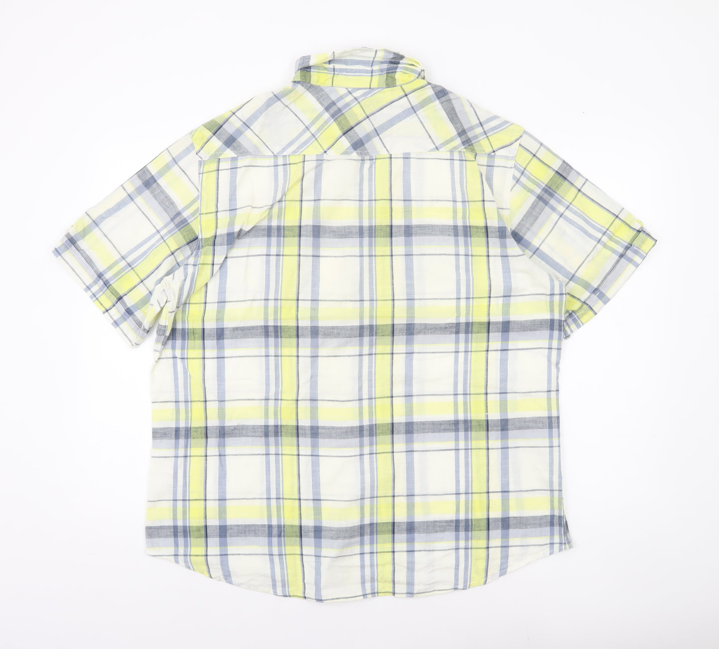 Sandstone Men's Yellow Plaid Cotton Short Sleeve Button-Up Shirt L