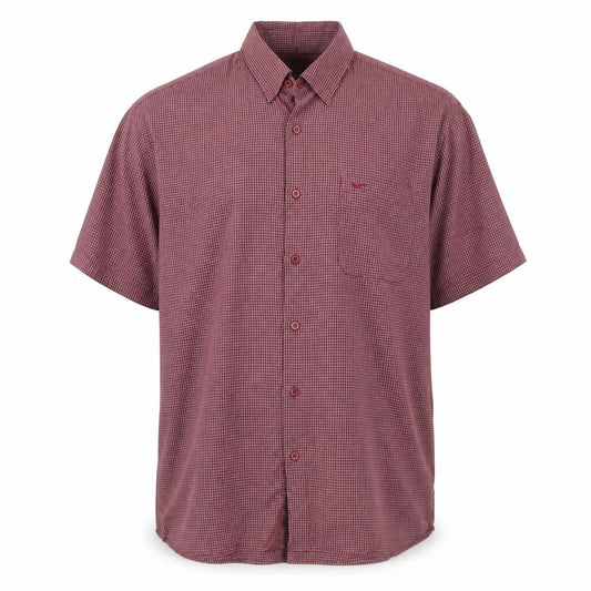 Front view of Wolsey Men’s Red XL Check Short Sleeve Button-Up Shirt