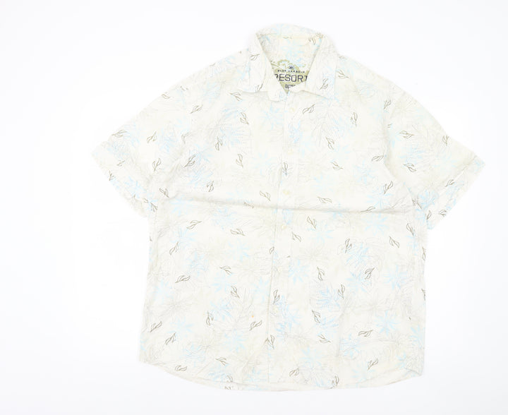 Marks and Spencer Mens Beige Floral Hawaiian Shirt L 41-43" Cotton
