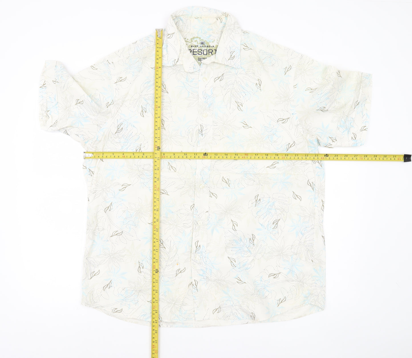 Marks and Spencer Mens Beige Floral Hawaiian Shirt L 41-43" Cotton