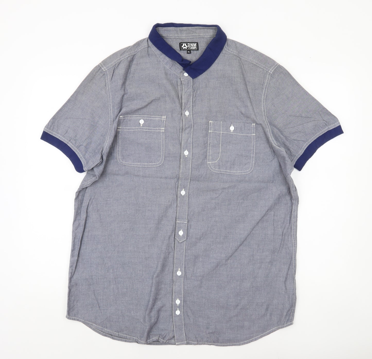 DNM 73SR Men’s Blue Chambray Cotton Short Sleeve Shirt XL