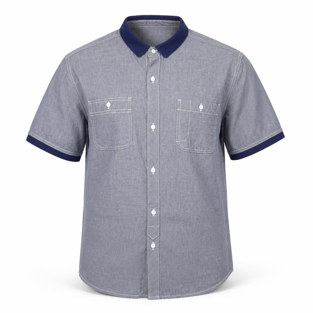 DNM 73SR Men’s Blue Chambray Cotton Short Sleeve Shirt XL