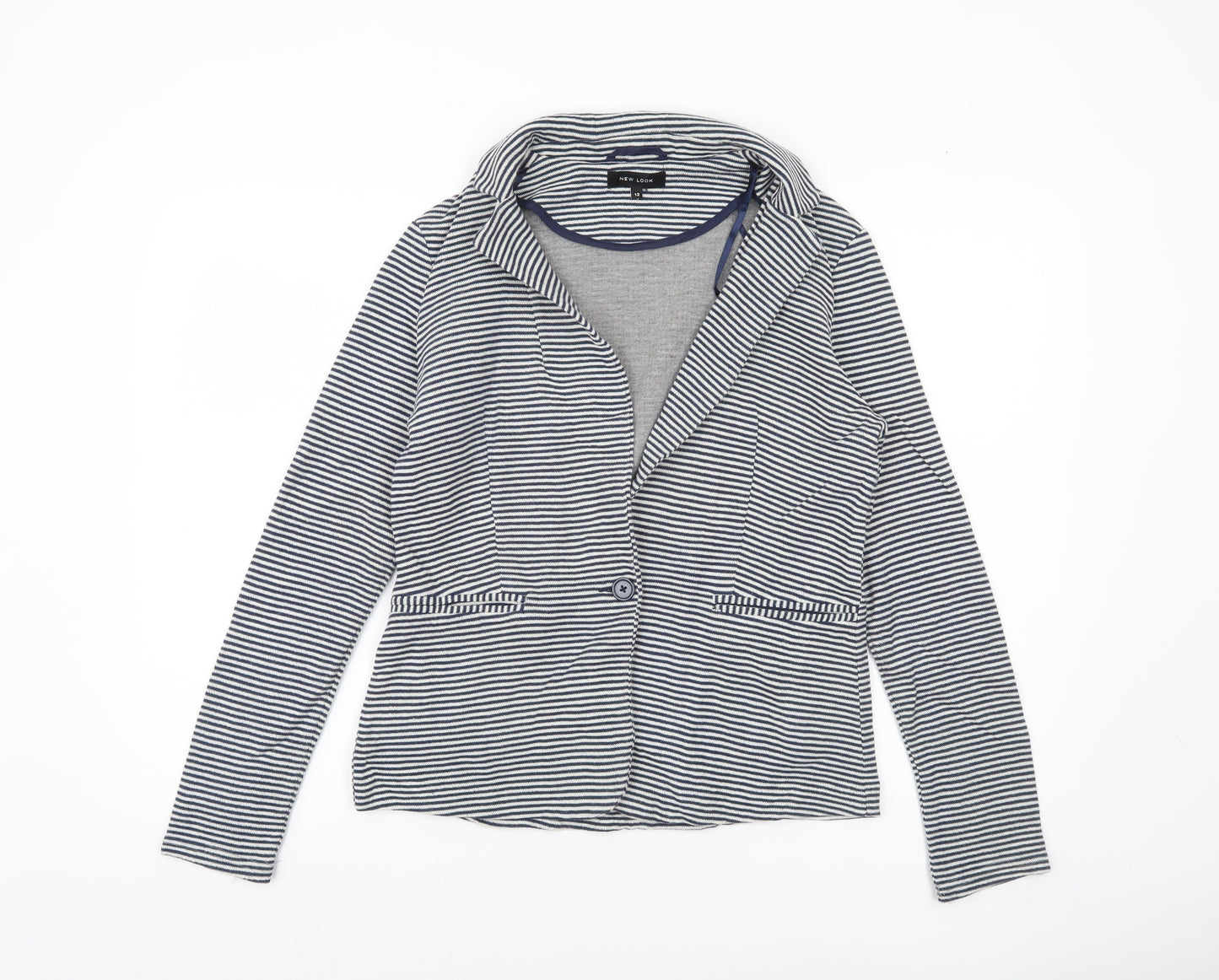 New Look Womens Blue Striped Jersey Blazer Jacket Size 12