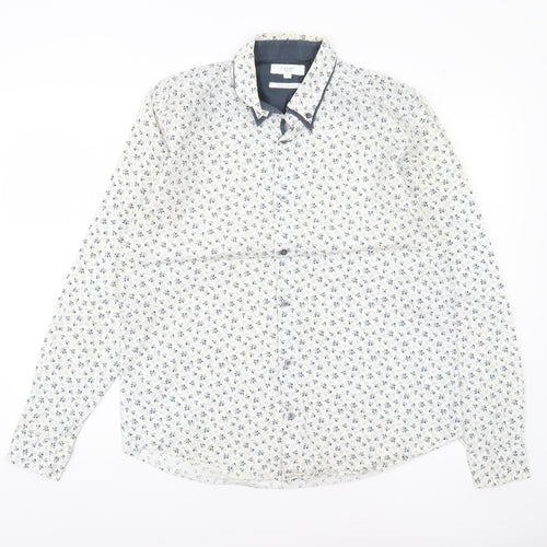 Next Men’s White Floral Print Regular Fit Cotton Shirt M 39-41"
