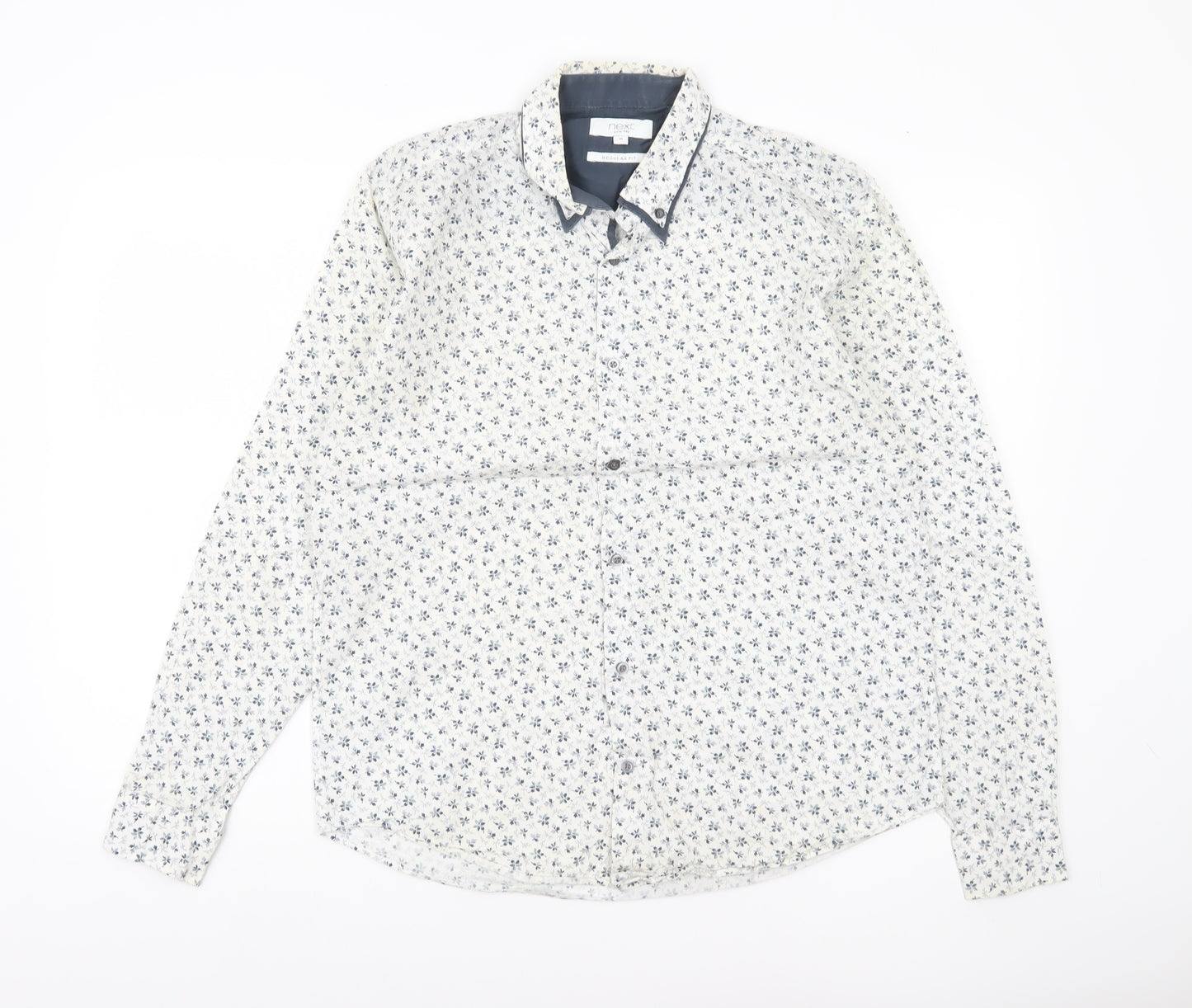 Next Men’s White Floral Print Regular Fit Cotton Shirt M 39-41"