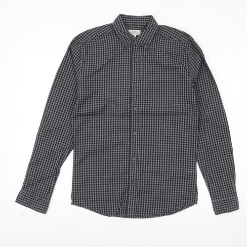 Next Men’s Grey Check Button-Up Shirt XS Regular Fit Cotton