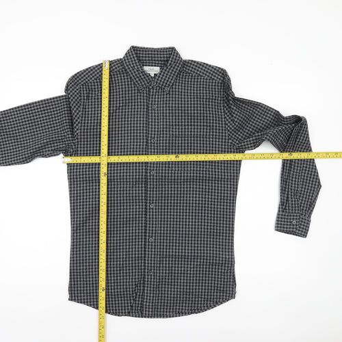 Next Men’s Grey Check Button-Up Shirt XS Regular Fit Cotton