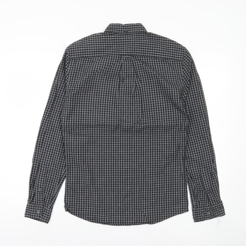 Next Men’s Grey Check Button-Up Shirt XS Regular Fit Cotton