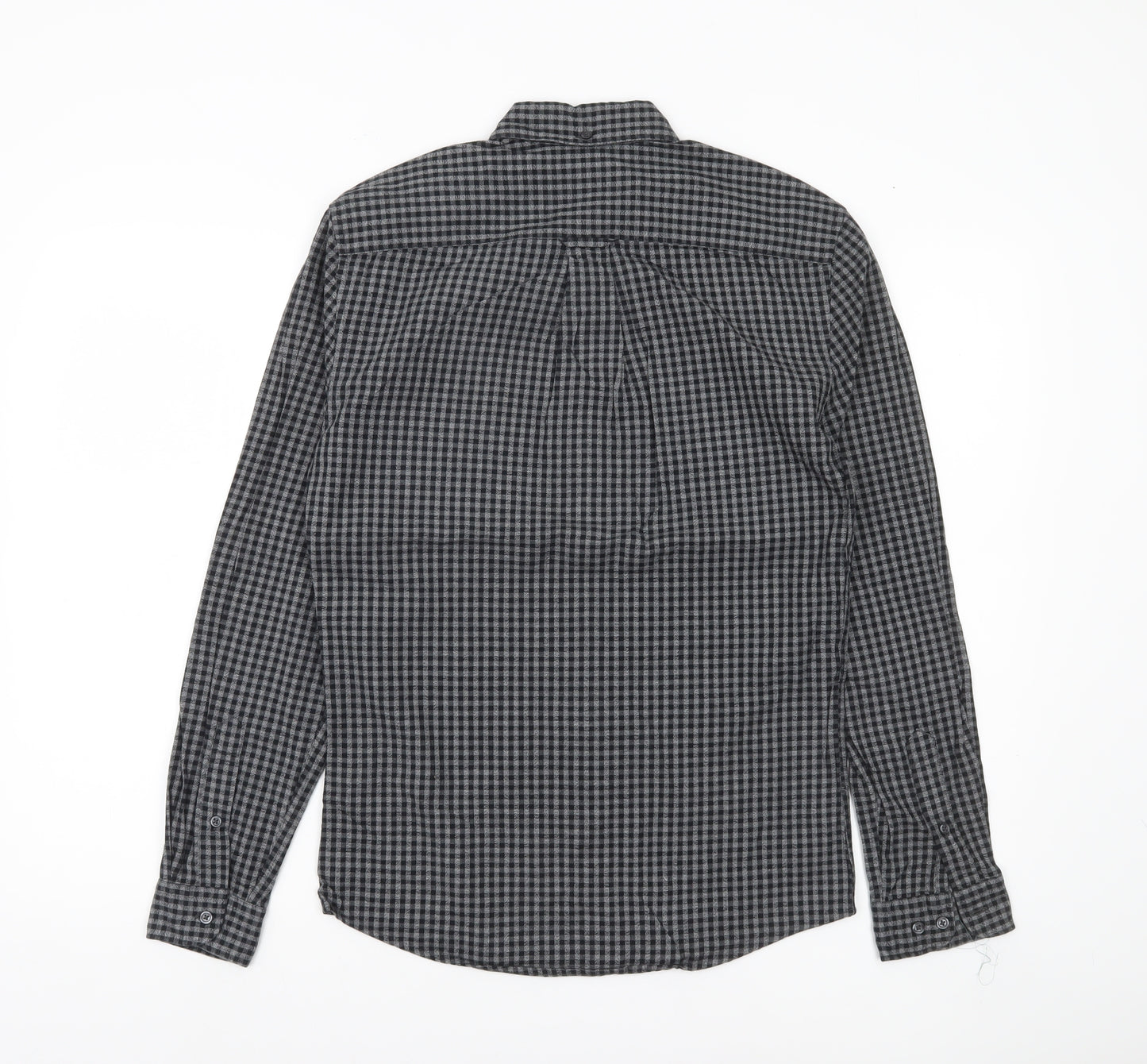 Next Men’s Grey Check Button-Up Shirt XS Regular Fit Cotton