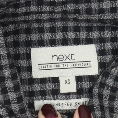 Next Men’s Grey Check Button-Up Shirt XS Regular Fit Cotton