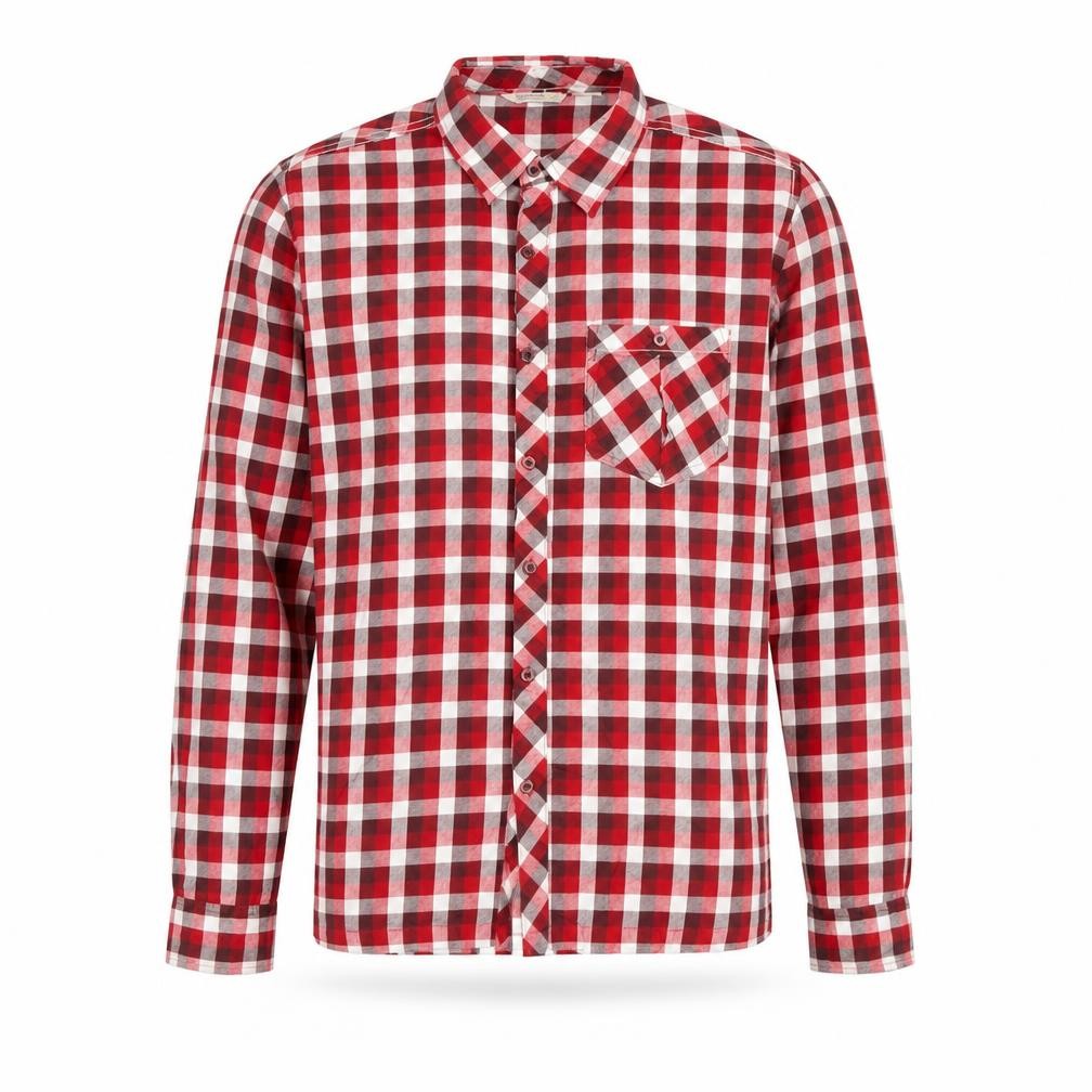 Front view of Regatta Men's Red Check Long Sleeve Button-Up Shirt, size M, Cotton