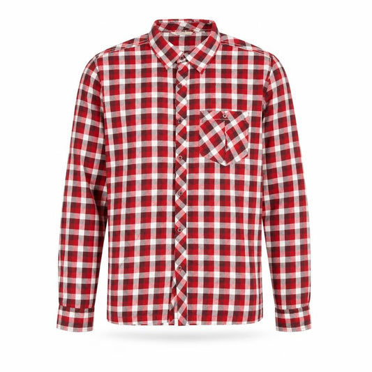 Front view of Regatta Men's Red Check Long Sleeve Button-Up Shirt, size M, Cotton