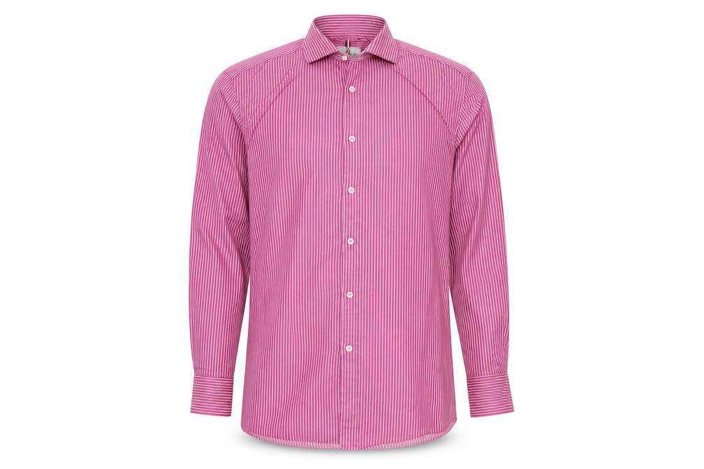 Next Men’s Pink Striped Cotton Shirt 15.5 Collar Regular Fit Long Sleeve