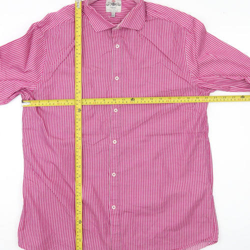 Next Men’s Pink Striped Cotton Shirt 15.5 Collar Regular Fit Long Sleeve