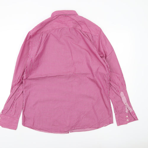 Next Men’s Pink Striped Cotton Shirt 15.5 Collar Regular Fit Long Sleeve