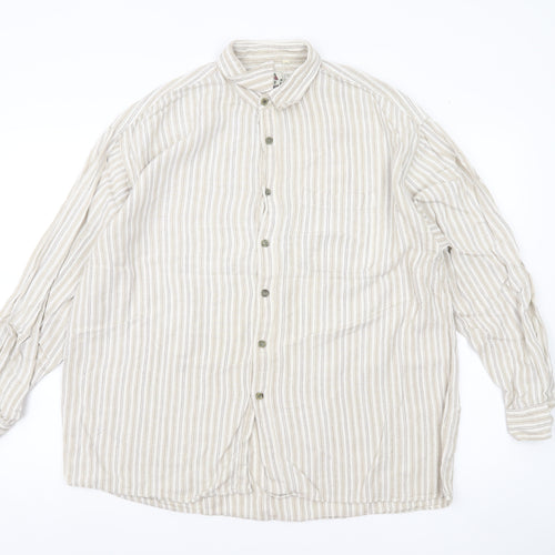 Natif Men’s Beige Striped Linen Cotton XL Casual Button-Up Shirt