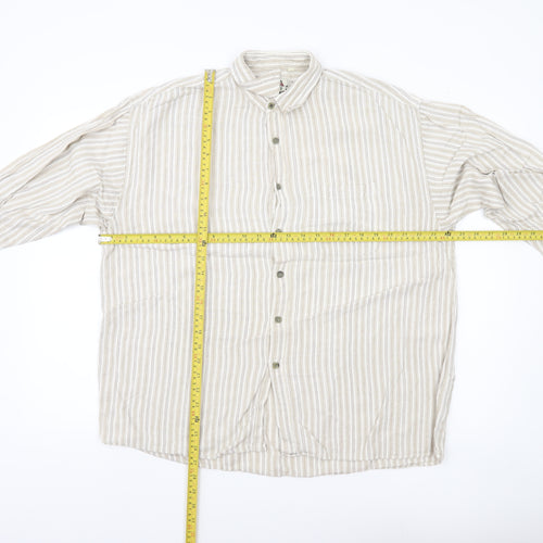 Natif Men’s Beige Striped Linen Cotton XL Casual Button-Up Shirt