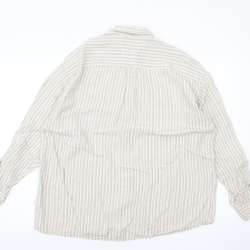 Natif Men’s Beige Striped Linen Cotton XL Casual Button-Up Shirt
