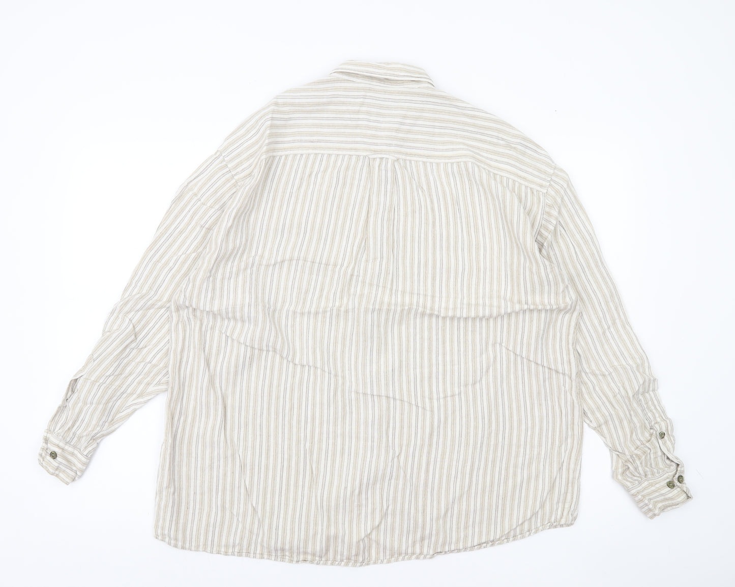 Natif Men’s Beige Striped Linen Cotton XL Casual Button-Up Shirt