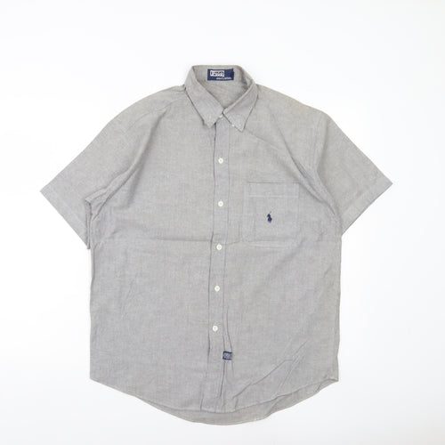 Polo Men’s Grey Cotton Short Sleeve Button-Down Shirt M