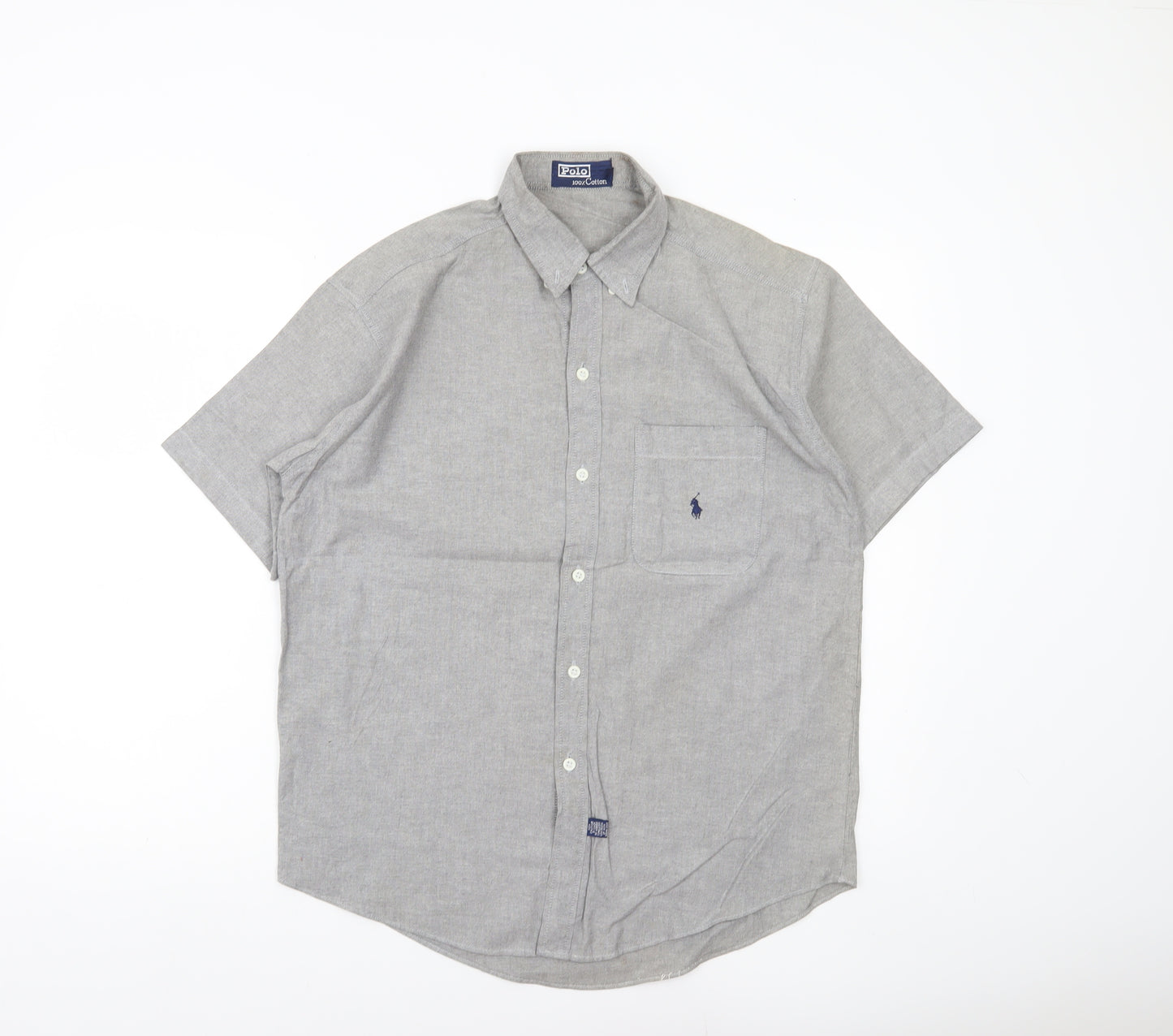 Polo Men’s Grey Cotton Short Sleeve Button-Down Shirt M