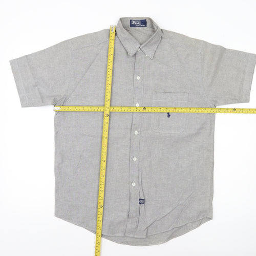 Polo Men’s Grey Cotton Short Sleeve Button-Down Shirt M
