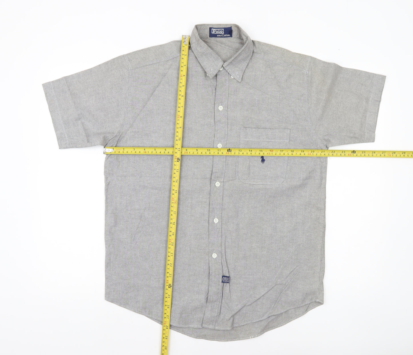 Polo Men’s Grey Cotton Short Sleeve Button-Down Shirt M