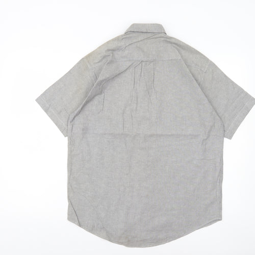 Polo Men’s Grey Cotton Short Sleeve Button-Down Shirt M
