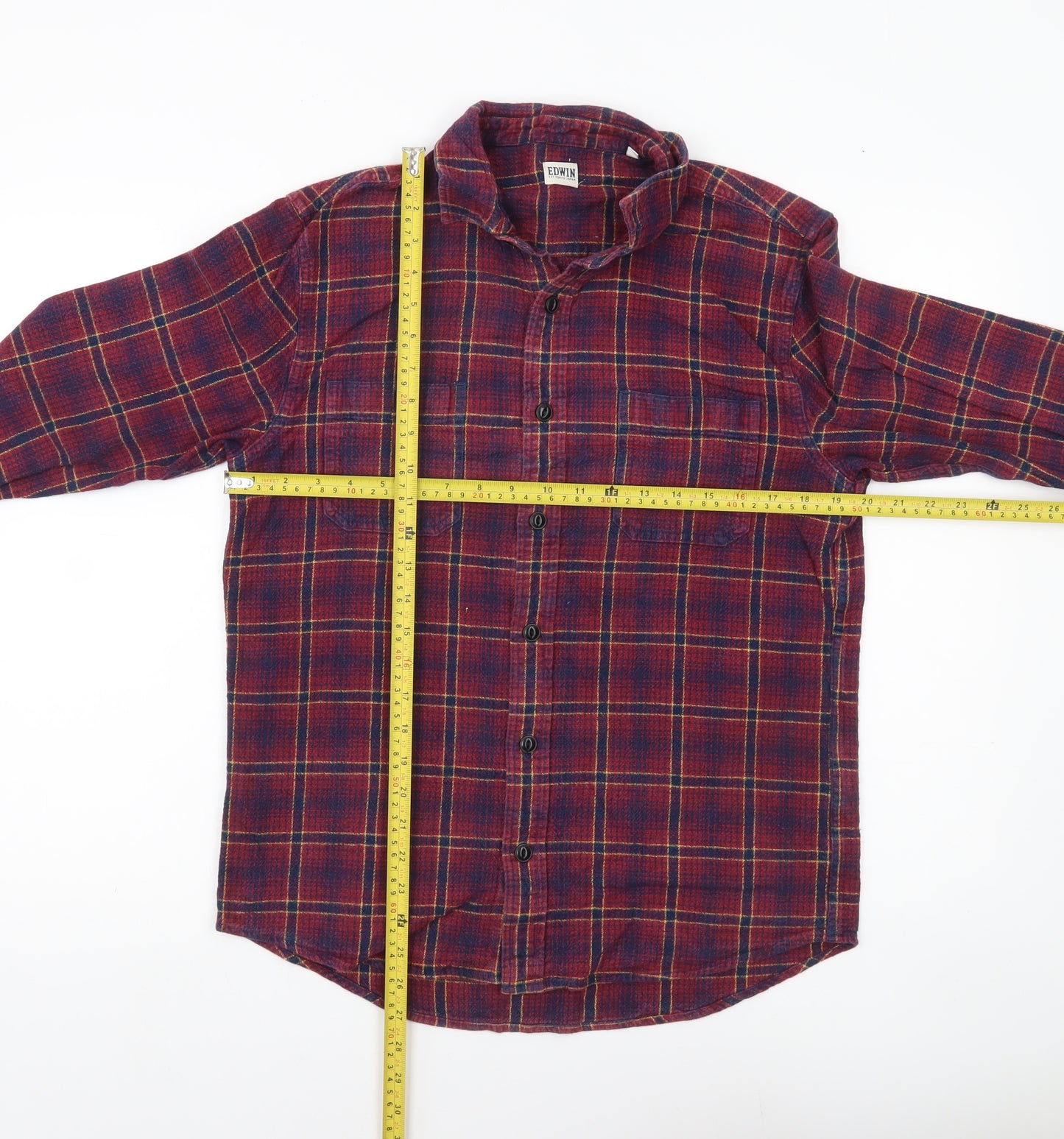 Edwin Men’s Red Flannel Plaid Shirt Size M Long Sleeve Casual