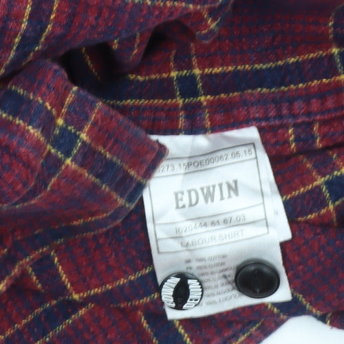 Edwin Men’s Red Flannel Plaid Shirt Size M Long Sleeve Casual