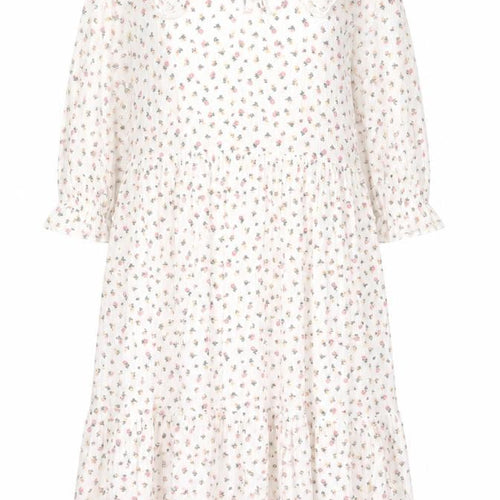 New Look Women White Floral Midi A-Line Dress Size 8 Long Sleeve