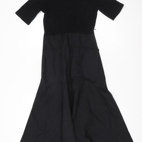 Zara Women Black Size 8 A-Line Long Dress High Neck Pockets