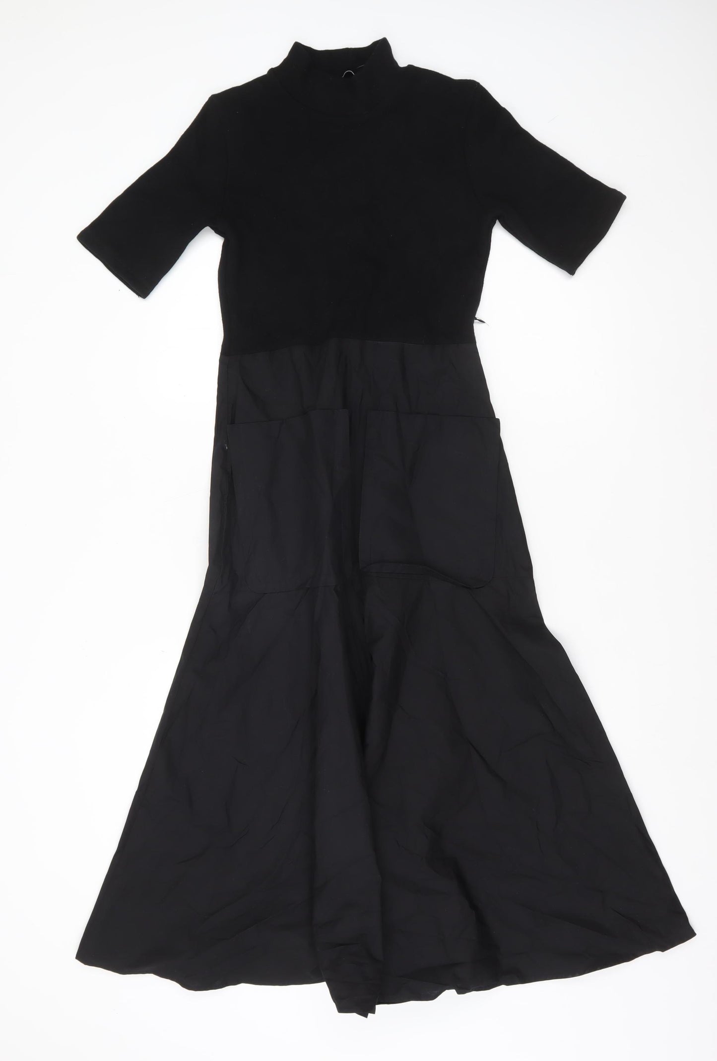 Zara Women Black Size 8 A-Line Long Dress High Neck Pockets